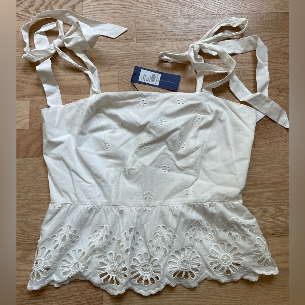 Rebecca Minkoff peplum eyelet blouse.